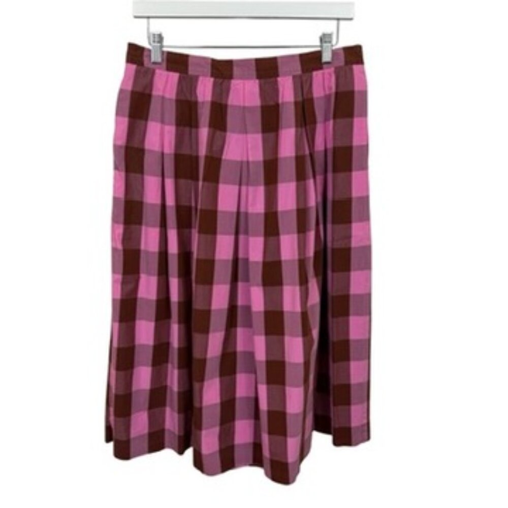 J. Crew Pink & Brown Checkered Midi Skirt Size 10